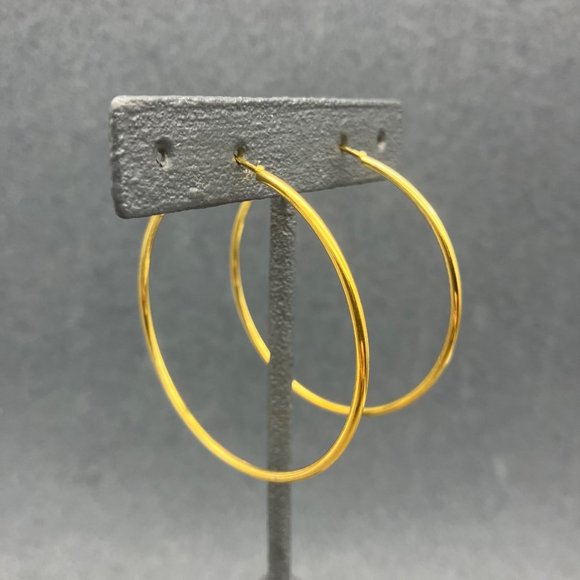 Hoop Pierced Earrings Gold Yellow Latch 1.75 Inch Simple Classic Retro Soft Girl - Picture 2 of 3